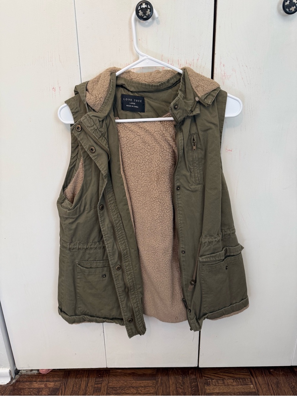 Love Tree Olive Green Sherpa-Lined Utility Vest